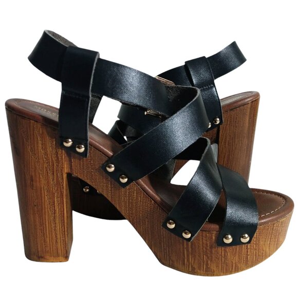 Mossimo Supply Co Women's Caitlin Black Strap Wood Look High Heel Sandals 7 1/2 - Picture 4 of 10